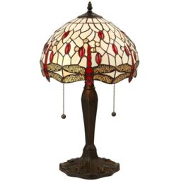 Loops Tiffany Glass Table Lamp Light Dark Bronze & Cream Red Dragonfly Shade i00189 in Clear