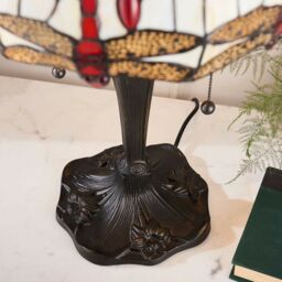 Loops Tiffany Glass Table Lamp Light Dark Bronze & Cream Red Dragonfly Shade i00189 in Clear - thumbnail 4