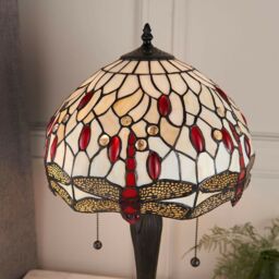 Loops Tiffany Glass Table Lamp Light Dark Bronze & Cream Red Dragonfly Shade i00189 in Clear - thumbnail 5