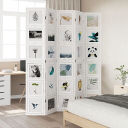 Berkfield Home Room Divider 5 Panels White Solid Wood Paulownia - thumbnail 3