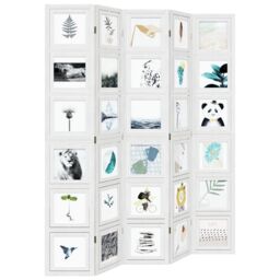 Berkfield Home Room Divider 5 Panels White Solid Wood Paulownia - thumbnail 4
