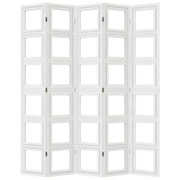 Berkfield Home Room Divider 5 Panels White Solid Wood Paulownia - thumbnail 5