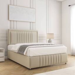 "BSSPOKE Lily Plush Velvet Divan Bed 24"" Headboard & No Mattress No Drawers in Cream - Size: Double" - thumbnail 3