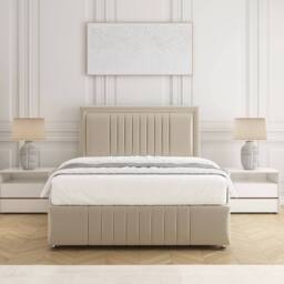 "BSSPOKE Lily Plush Velvet Divan Bed 24"" Headboard & No Mattress No Drawers in Cream - Size: Double" - thumbnail 2