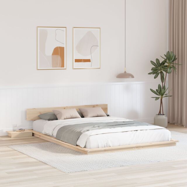 Berkfield Home Floor Bed Frame with Bedside Tables 150x200cm Solid Wood - Size: 150x200 cm - image 1