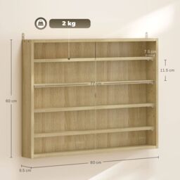 HOMCOM 5-Tier Wall Display Shelf Unit Cabinet w/ Shelves Glass Doors in Light Brown - Size: Small - thumbnail 3