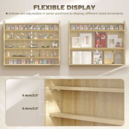 HOMCOM 5-Tier Wall Display Shelf Unit Cabinet w/ Shelves Glass Doors in Light Brown - Size: Small - thumbnail 4
