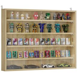 HOMCOM 5-Tier Wall Display Shelf Unit Cabinet w/ Shelves Glass Doors in Light Brown - Size: Small - thumbnail 2