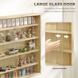HOMCOM 5-Tier Wall Display Shelf Unit Cabinet w/ Shelves Glass Doors in Light Brown - Size: Small - thumbnail 5
