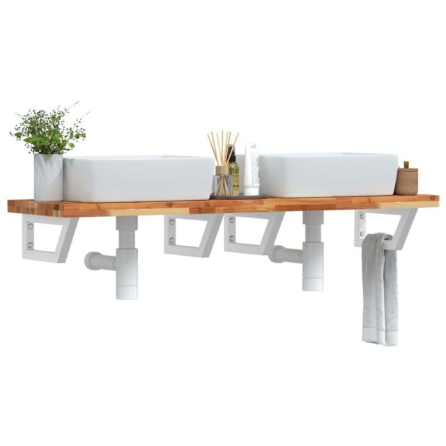 Berkfield Home Basin Shelf Wall Mounted Steel & Solid Wood Acacia in Brown - image 1