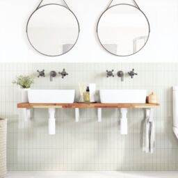 Berkfield Home Basin Shelf Wall Mounted Steel & Solid Wood Acacia in Brown - thumbnail 3