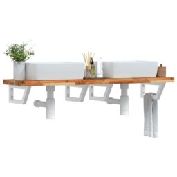 Berkfield Home Basin Shelf Wall Mounted Steel & Solid Wood Acacia in Brown - thumbnail 1