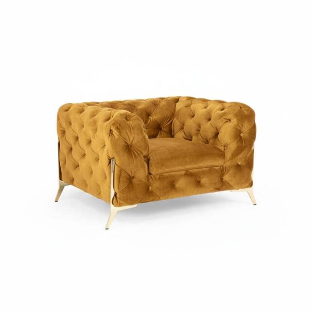 Stratus Interiors Italian Chesterfield Sofa Plush Velvet UK Manufactured in Mustard - Size: 1 Seater - image 1