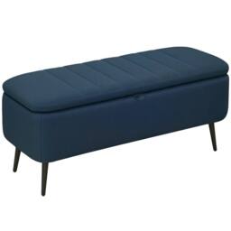 Wyld Haus Sudina Dark Blue Linen Look Rectangle Storage Ottoman - thumbnail 2