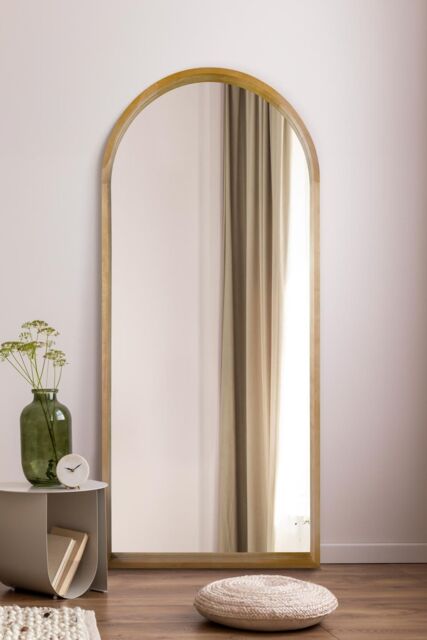 "MirrorOutlet Solid Oak Framed Arched Leaner / Wall Mirror 75"" X 33"" (190CM X 85CM) in Beige - Size: 1 Pack" - image 1