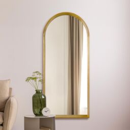 "MirrorOutlet Solid Oak Framed Arched Leaner / Wall Mirror 75"" X 33"" (190CM X 85CM) in Beige - Size: 1 Pack" - thumbnail 2