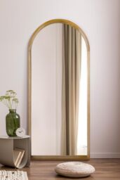 "MirrorOutlet Solid Oak Framed Arched Leaner / Wall Mirror 75"" X 33"" (190CM X 85CM) in Beige - Size: 1 Pack"