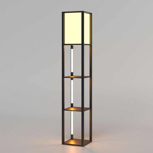 Costway Modern Floor Lamp with Shelves Wood Shelf Lamp w/ 3 LED Strips in Black - image 1