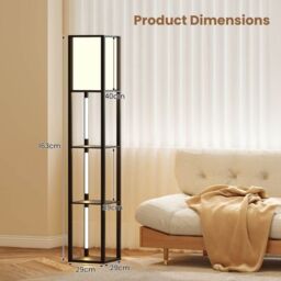 Costway Modern Floor Lamp with Shelves Wood Shelf Lamp w/ 3 LED Strips in Black - thumbnail 3