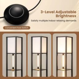 Costway Modern Floor Lamp with Shelves Wood Shelf Lamp w/ 3 LED Strips in Black - thumbnail 7