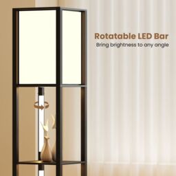 Costway Modern Floor Lamp with Shelves Wood Shelf Lamp w/ 3 LED Strips in Black - thumbnail 6