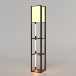 Costway Modern Floor Lamp with Shelves Wood Shelf Lamp w/ 3 LED Strips in Black