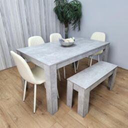 KOSY KOALA Wooden Rectangle Dining Table with Bench & 4 Cream Chairs Dining Room Furniture in Brown - thumbnail 3