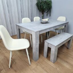 KOSY KOALA Wooden Rectangle Dining Table with Bench & 4 Cream Chairs Dining Room Furniture in Brown - thumbnail 7