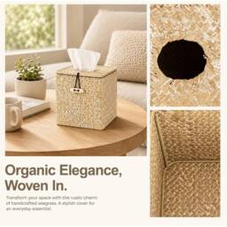 Kelvenix Square Seagrass Woven Tissue Holder in Beige - thumbnail 4