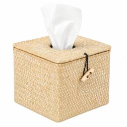 Kelvenix Square Seagrass Woven Tissue Holder in Beige