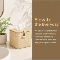 Kelvenix Square Seagrass Woven Tissue Holder in Beige - thumbnail 3