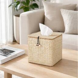 Kelvenix Square Seagrass Woven Tissue Holder in Beige - thumbnail 5