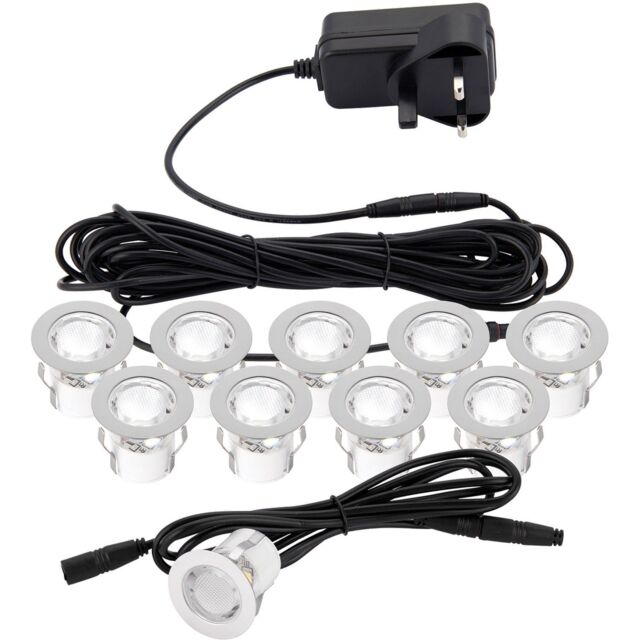 Loops Recessed IP44 Decking Guide Light Kit - 10 x Daylight White LED - Polished Steel in Metallics - image 1