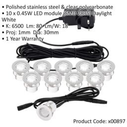 Loops Recessed IP44 Decking Guide Light Kit - 10 x Daylight White LED - Polished Steel in Metallics - thumbnail 2