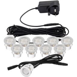 Loops Recessed IP44 Decking Guide Light Kit - 10 x Daylight White LED - Polished Steel in Metallics - thumbnail 3