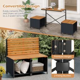 Costway Patio Furniture Set with Raised Garden Bed Table with Built-in Chairs in Brown - thumbnail 3