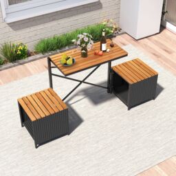 Costway Patio Furniture Set with Raised Garden Bed Table with Built-in Chairs in Brown - thumbnail 8