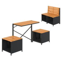 Costway Patio Furniture Set with Raised Garden Bed Table with Built-in Chairs in Brown - thumbnail 2