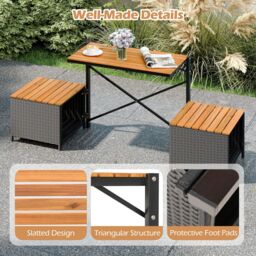 Costway Patio Furniture Set with Raised Garden Bed Table with Built-in Chairs in Brown - thumbnail 7