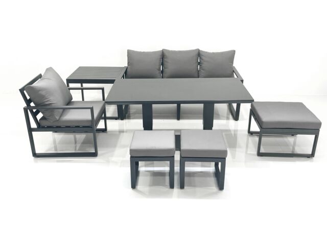 Fimous 7 Seater Garden Sofa Set Aluminium Furniture Rising Dining Tabe Set with Chair 3 Footstool Side Table Dark Grey - image 1
