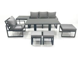 Fimous 7 Seater Garden Sofa Set Aluminium Furniture Rising Dining Tabe Set with Chair 3 Footstool Side Table Dark Grey - thumbnail 1