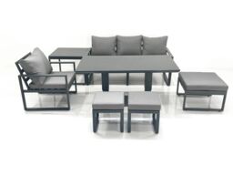 Fimous 7 Seater Garden Sofa Set Aluminium Furniture Rising Dining Tabe Set with Chair 3 Footstool Side Table Dark Grey - thumbnail 2