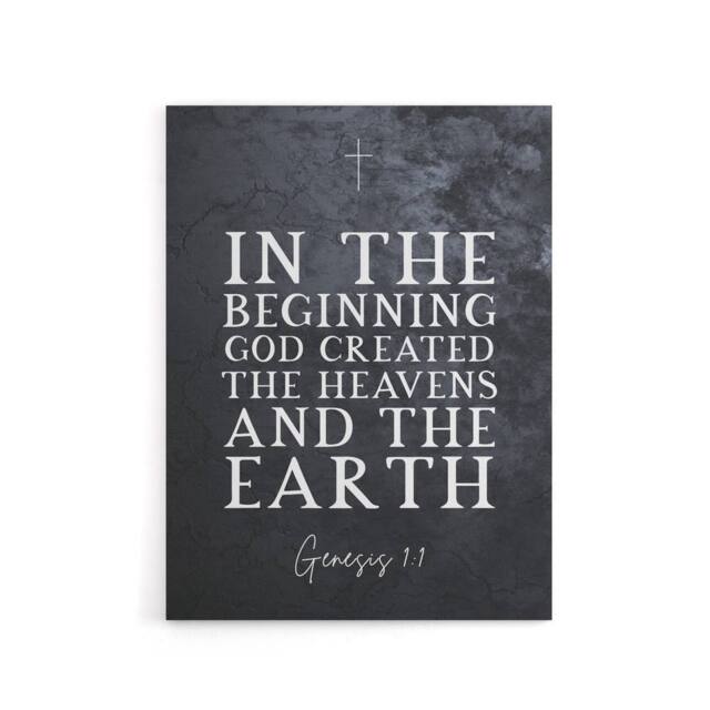 "Artery8 Genesis 1 GOD Created Heavens Earth Bible Quote Canvas Art in Grey - Size: W18"" x H24""" - image 1