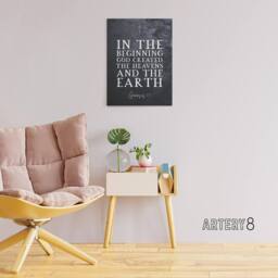 "Artery8 Genesis 1 GOD Created Heavens Earth Bible Quote Canvas Art in Grey - Size: W18"" x H24""" - thumbnail 3