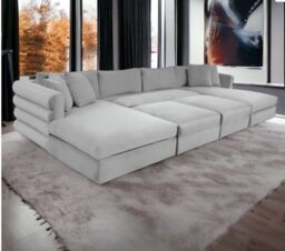 HOB Furniture Dior Pannelled Cinema Sofa - 16ftx6ft in Cream - thumbnail 1