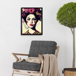 "Artery8 Wall Art Print Boho Woman With Flowers Headdress Modern Art Framed in Black - Size: W12"" x H16""" - thumbnail 2