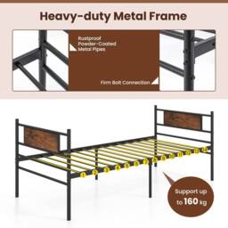 Costway Metal Daybed with Pull out Trundle Single Sofa Guest Bed with Headboard in Brown - thumbnail 6