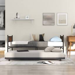 Costway Metal Daybed with Pull out Trundle Single Sofa Guest Bed with Headboard in Brown - thumbnail 5