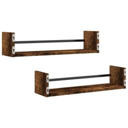 Berkfield Home Wall Shelves with Bars 2 pcs Smoked Oak 60x16x14 cm in Brown - Size: 60 x 16 x 14 cm - thumbnail 6