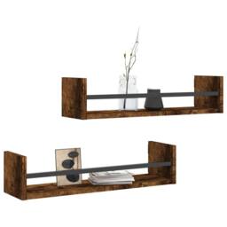 Berkfield Home Wall Shelves with Bars 2 pcs Smoked Oak 60x16x14 cm in Brown - Size: 60 x 16 x 14 cm - thumbnail 3